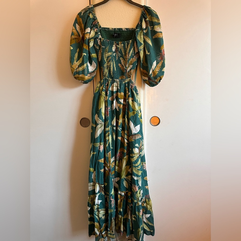 Anthropologie Tropical Green Maxi Dress